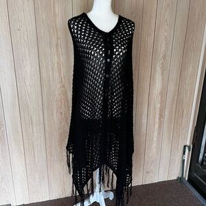 LuLaRoe Black Open-Knit Fringe Vest